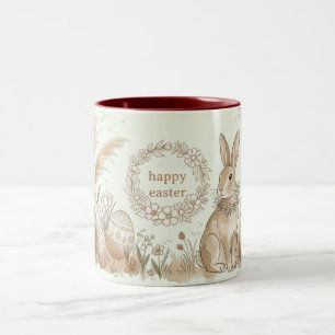 Tasse 2 Couleurs Lapin de Pâques Boho avec Illustration de Couronne