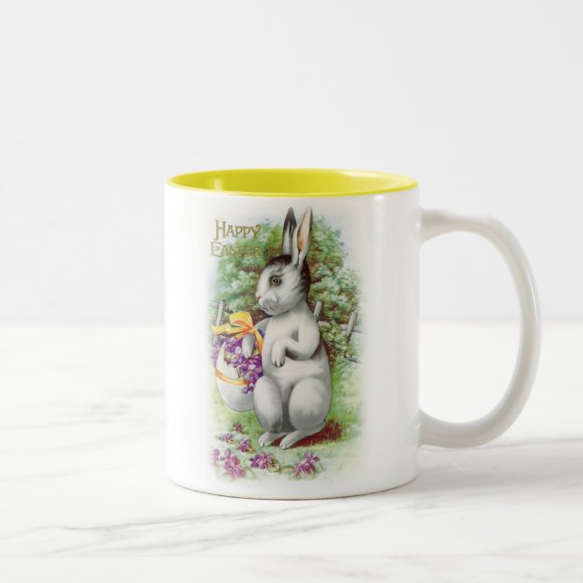 Tasse 2 Couleurs Lapin de Pâques Floral (Droit)