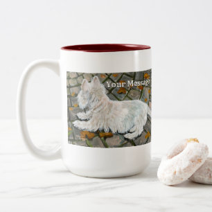 Tasse 2 Couleurs L'automne laisse Westie sur Patio
