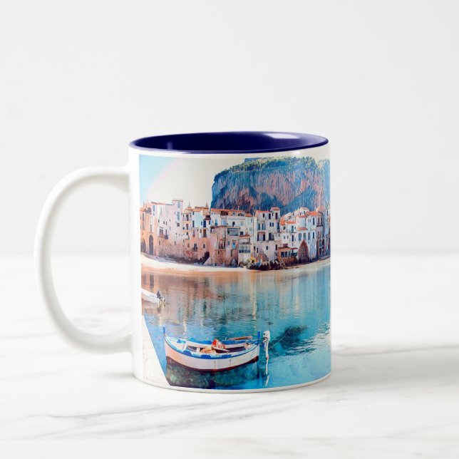 Tasse 2 Couleurs ldp CEFALÙ - Sicile - plage - panorama (Gauche)