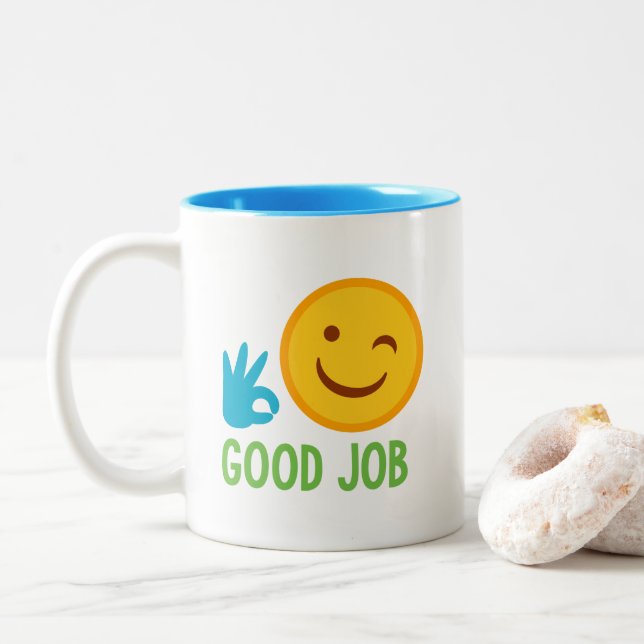 Tasse 2 Couleurs Le bon travail d'Emoji (Avec donut)