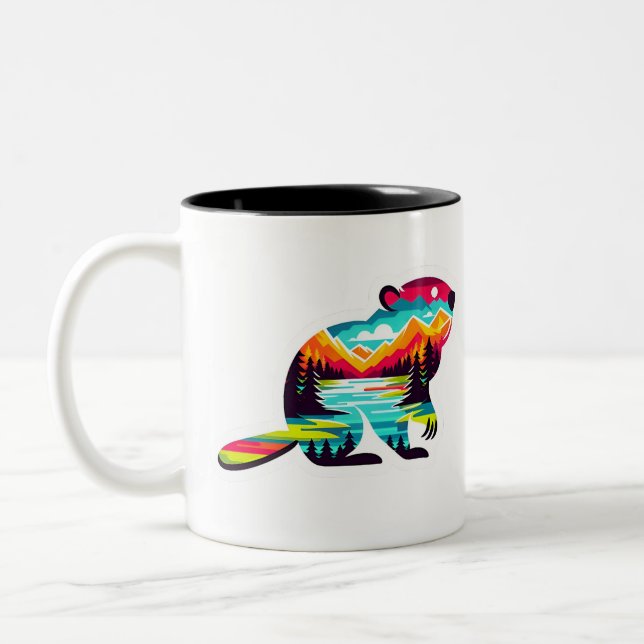 Tasse 2 Couleurs Le castor en pleine nature (Gauche)