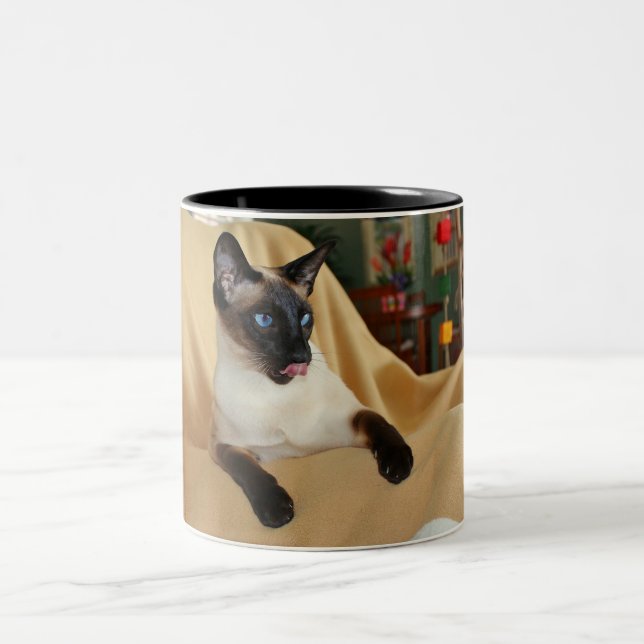 Tasse 2 Couleurs Le chat siamois de point comique de joint le (Centre)