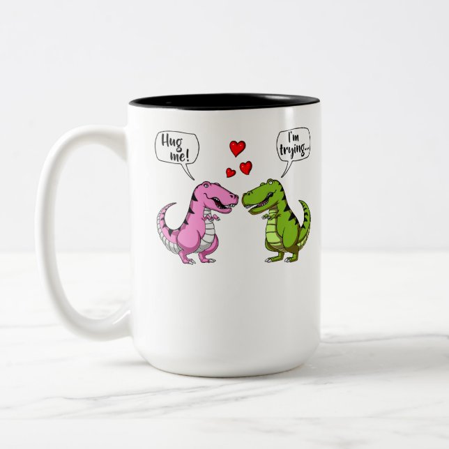 Tasse 2 Couleurs Le dinosaure de T-Rex m'étreignent plaisanterie (Gauche)