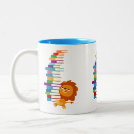 Tasse 2 Couleurs Le Lecteur Vorace (Joli Lion Caricature)