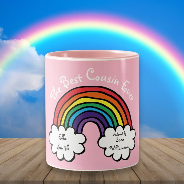 Tasse 2 Couleurs Le meilleur Cousin jamais Rainbow rose (The Best Cousin Ever Rainbow Pink Two-Tone Coffee Mug)