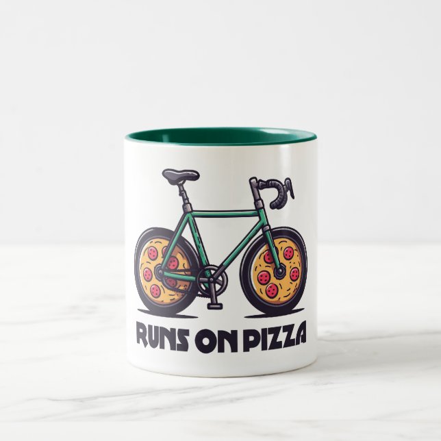 Tasse 2 Couleurs Le Vélo Passe Sur La Pizza (Centre)