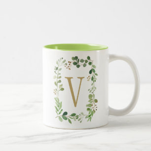 Tasse 2 Couleurs Le vert rêveur botanique laisse le monogramme