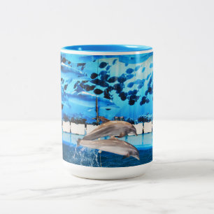 Tasse 2 Couleurs Les dauphins en mouvement