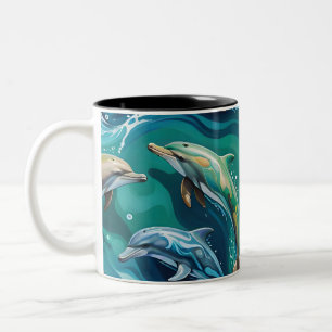 Tasse 2 Couleurs Les dauphins nagent