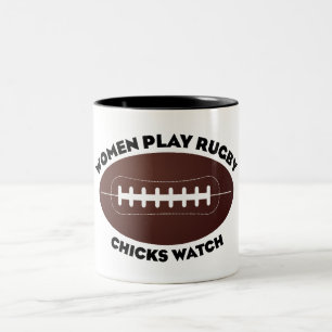 Tasse 2 Couleurs Les femmes jouent au rugby, regardent les filles