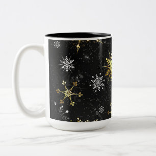 Tasse 2 Couleurs Les flocons dorés de Noël sur l'Arrière - plan noi