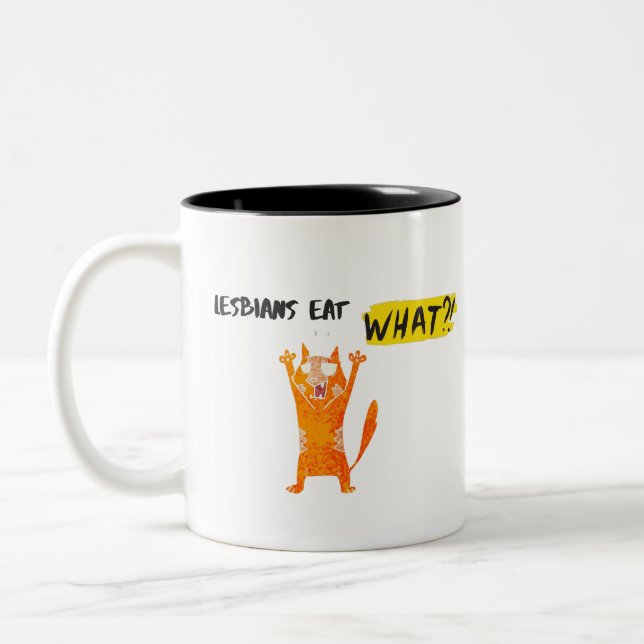 TASSE 2 COULEURS LES LESBIENS MANGENT QUOI. (Gauche)