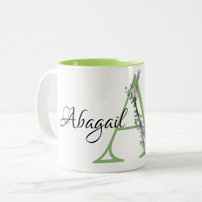 Tasse 2 Couleurs Lettre A, aquarelle Lavendermonogramme (Devant gauche)