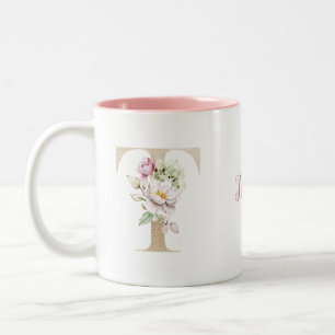 Tasse 2 Couleurs LETTRE D'OR MONGRAPHIQUE PERSONNALISÉE T Pink Flor