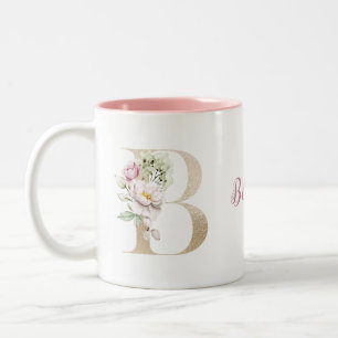 Tasse 2 Couleurs Lettre d'or Monogramme B rose floral