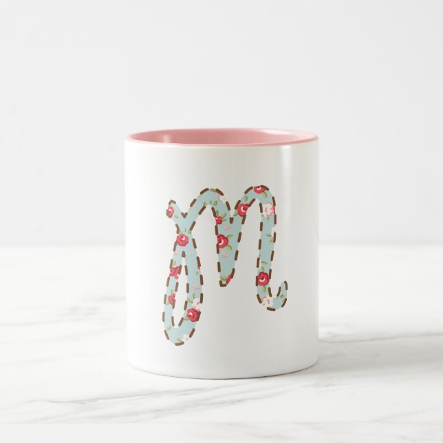 Tasse 2 Couleurs LETTRE FLORALE MINTE rose M (Centre)