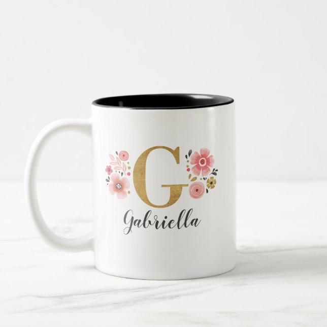 Tasse 2 Couleurs LETTRE Florale rose G (Gauche)