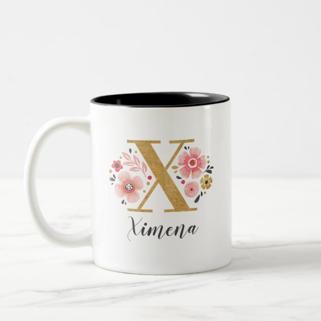 Tasse 2 Couleurs LETTRE INITIALE MONOGRAPHIQUE Pink Floral X (Gauche)