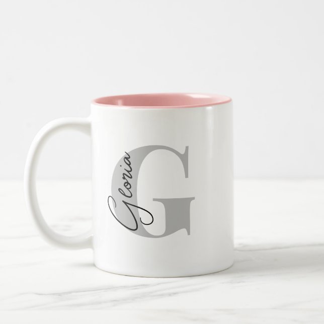 Tasse 2 Couleurs Lettre initiale personnalisée | Monogramme moderne (Gauche)