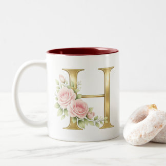 Tasse 2 Couleurs Lettre Monogramme Florale de Luxe H – Ini Or Éléga