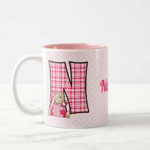 Tasse 2 Couleurs Lettre N avec nom de l'ours rose de l'enfant