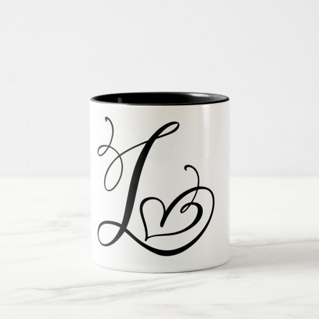 TASSE 2 COULEURS LETTRE NOIRE "L" ÉLÉGANTE MONOGRAMME (Centre)
