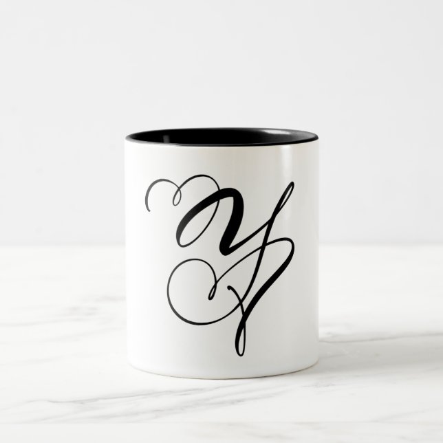 TASSE 2 COULEURS LETTRE NOIRE "Y" ÉLÉGANTE EN MONOGRAMME (Centre)