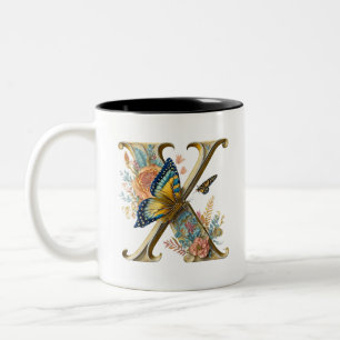 Tasse 2 Couleurs Lettre X florale bohème élégante