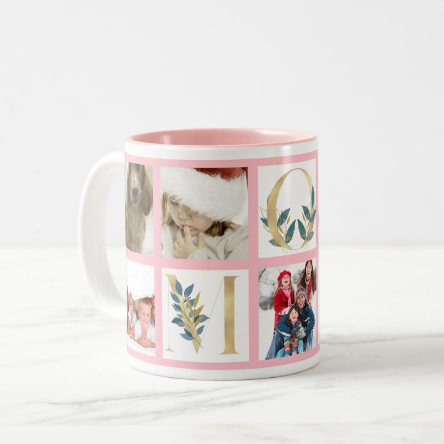 Tasse 2 Couleurs Lettres Botaniques Gold MOM Multiphoto (Devant gauche)