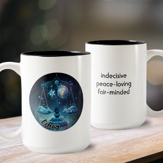 Tasse 2 Couleurs Libra Aquarelle bleue et noire Zodiac