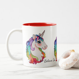 Tasse 2 Couleurs Licorne d'aquarelle avec des cheveux d'arc-en-ciel