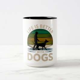Tasse 2 Couleurs Life Is Better With Dogs Retro Silhouette Coffee M