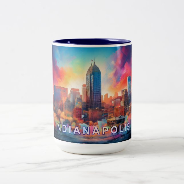 Tasse 2 Couleurs Ligne Skyline Artsy d'Indianapolis (Centre)