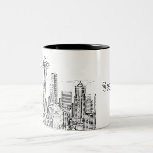 Tasse 2 Couleurs Ligne Skyline minimaliste Noir et Blanc