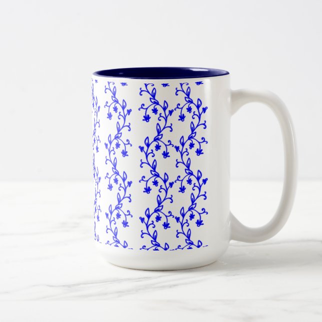 Tasse 2 Couleurs Lignes florales bleues (Droit)