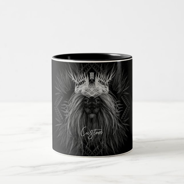 Tasse 2 Couleurs Lion avec monogramme de couronne (Centre)