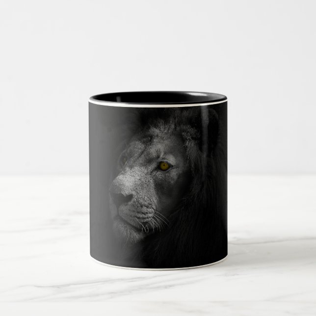 Tasse 2 Couleurs Lion Majestic, photo en noir et blanc (Centre)