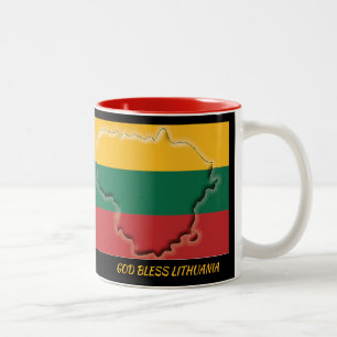 Tasse 2 Couleurs LITUANIE CARTE DRAPEAU Écriture Customisée Noir