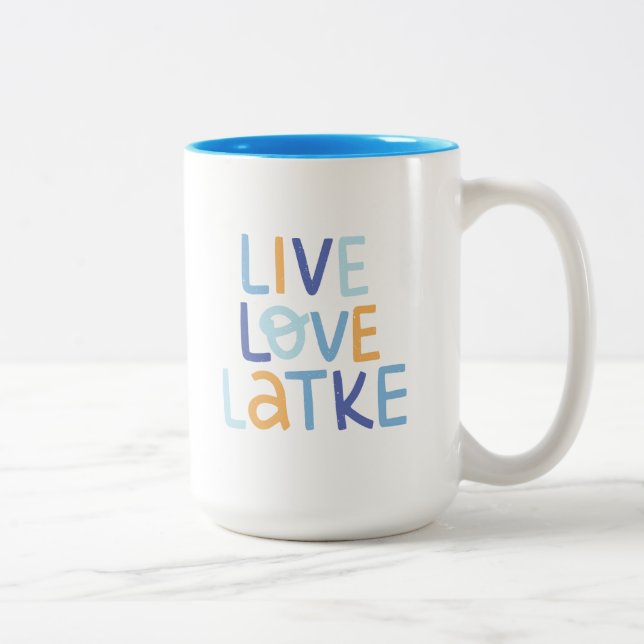 Tasse 2 Couleurs Live Love Latke Hanoukka Design (Droit)