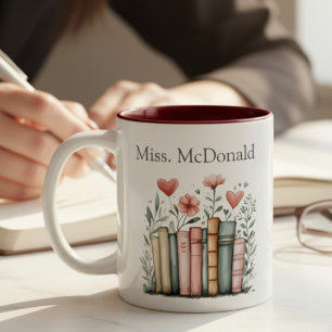 Tasse 2 Couleurs Livres empilés de fleurs personnalisés pour enseig