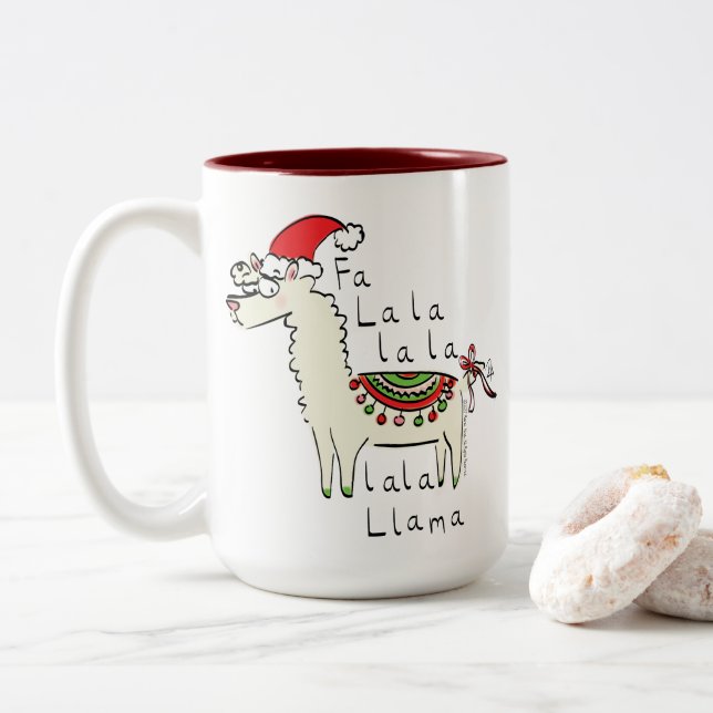 Tasse 2 Couleurs Llama Christmas Enfants mignonne Drôle (Avec donut)