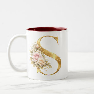 Tasse 2 Couleurs Logo Monogramme Lettre S Or Floral Luxe