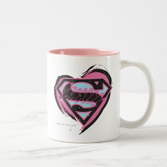 Tasse 2 Couleurs Logo rose Supergirl dans le coeur (Droit)