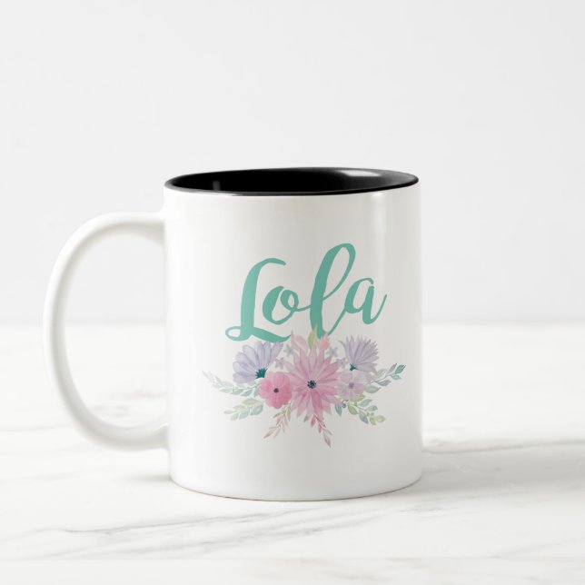 Tasse 2 Couleurs Lola avec le bouquet floral d'Aqua (Gauche)