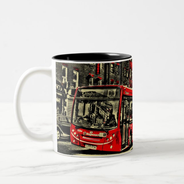 Tasse 2 Couleurs Londres Bus Street Scene (Gauche)