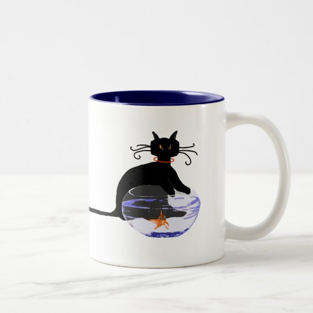 Tasse 2 Couleurs Longue queue Fishin allé par chat (Droit)