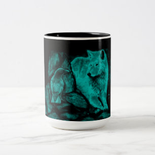 Tasse 2 Couleurs Loup et corbeau dans la nuit
