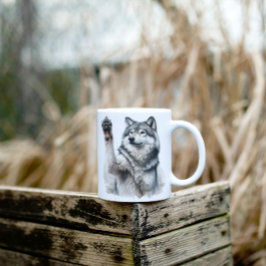 Tasse 2 Couleurs Loup gris artistique en aquarelle