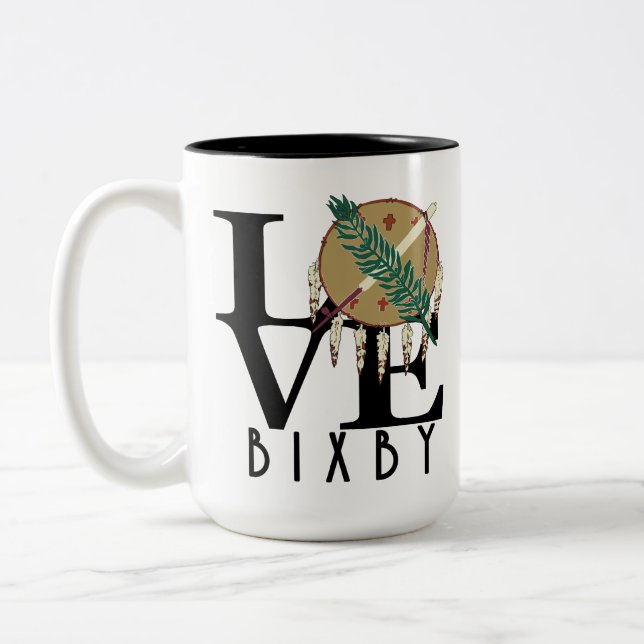 Tasse 2 Couleurs LOVE Bixby Oklahoma 15oz (Gauche)